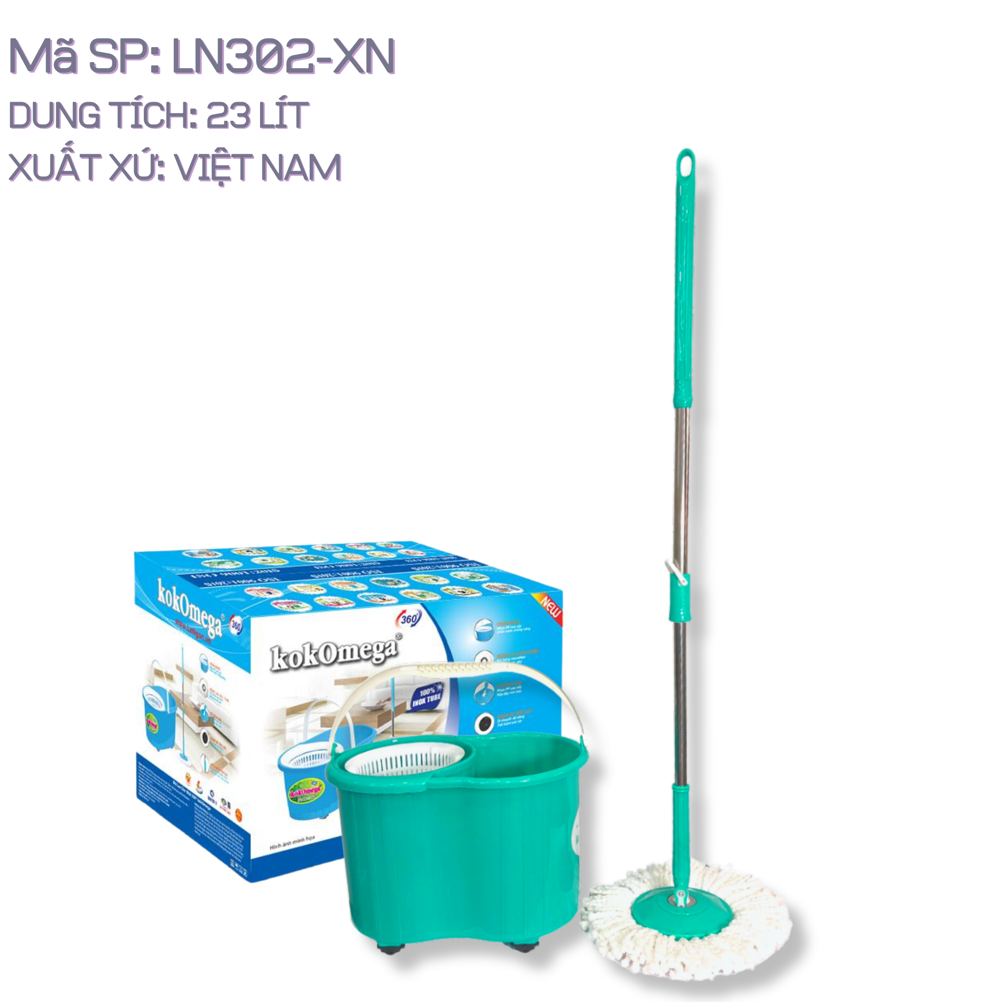Bộ lau nhà 360 rổ rời kokOmega – OMBO05
